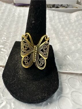 Gold Butterfly Filigree Statement Ring - Women Jewelry open sizes